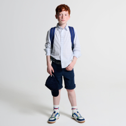 قميص بمربعات صغيرة أزرق فاتح للسيدات